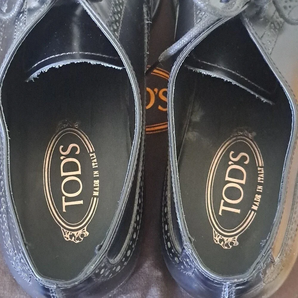 Tod's Mens Classic  Black Italian Leather Wingtip Oxford Dress Shoes‎ US12/IT11